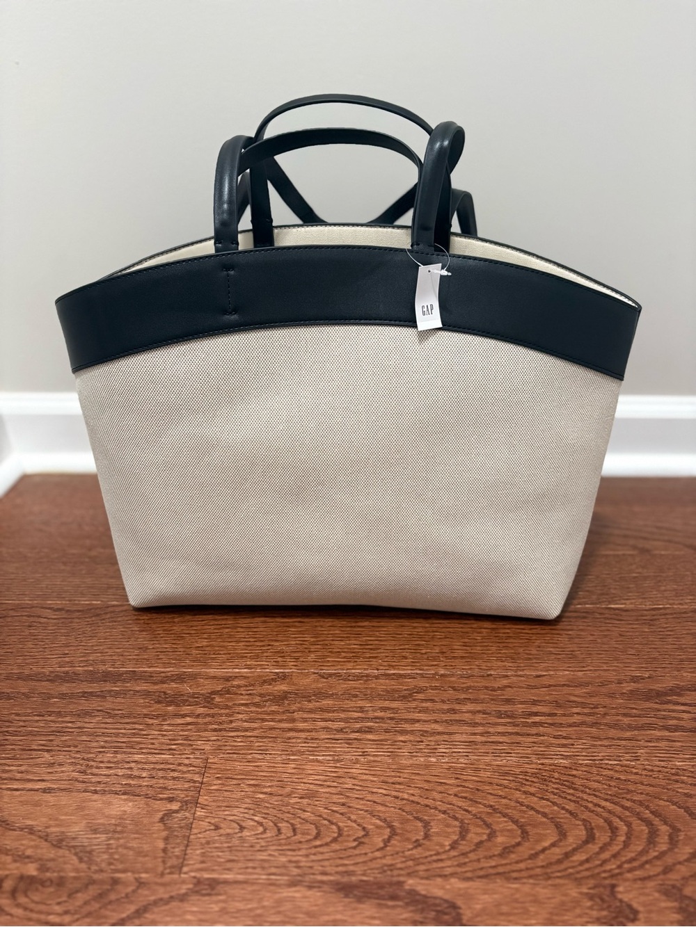 GAP Beige Canvas Tote with Black Trim and Handles